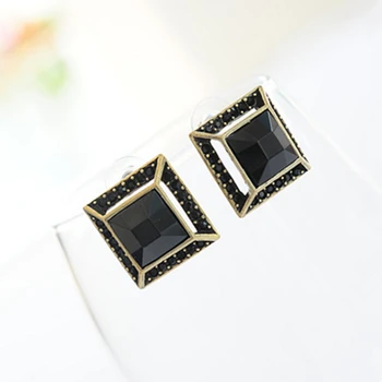 

2020 HOT Wholesales New Large Black Fashion Gem Full Crystal Square Earrings Jewelry