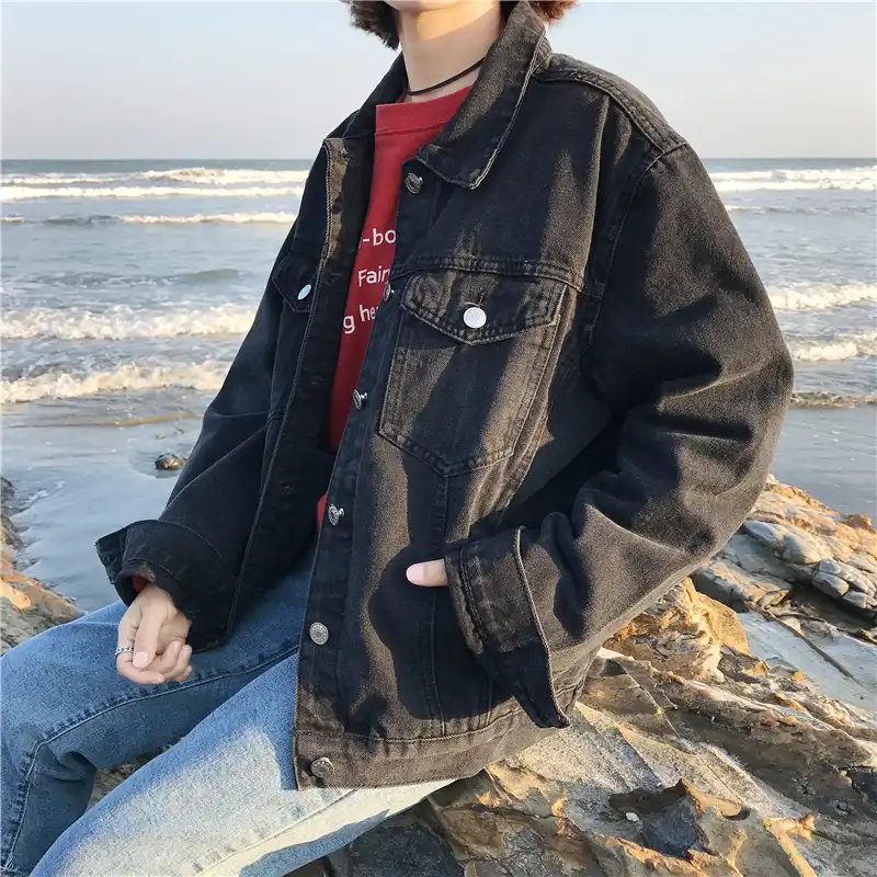 black top with denim jacket