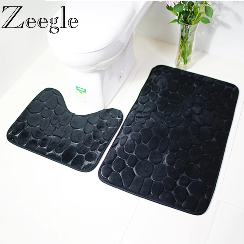 Zeegle 3D Stone Bathroom Mat Toilet Rugs Anti-Slip Carpet Floor Rugs For Toilet U-Shape of Water-absorbing Bath Mat