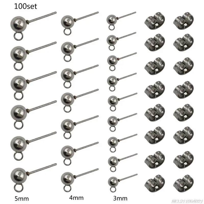 100x/Set Durable Earring Stud with Loop Posts 3/4/5mm Butterfly Back Round Ball for Jewelry Making Craft Finding au25 21 | Украшения и