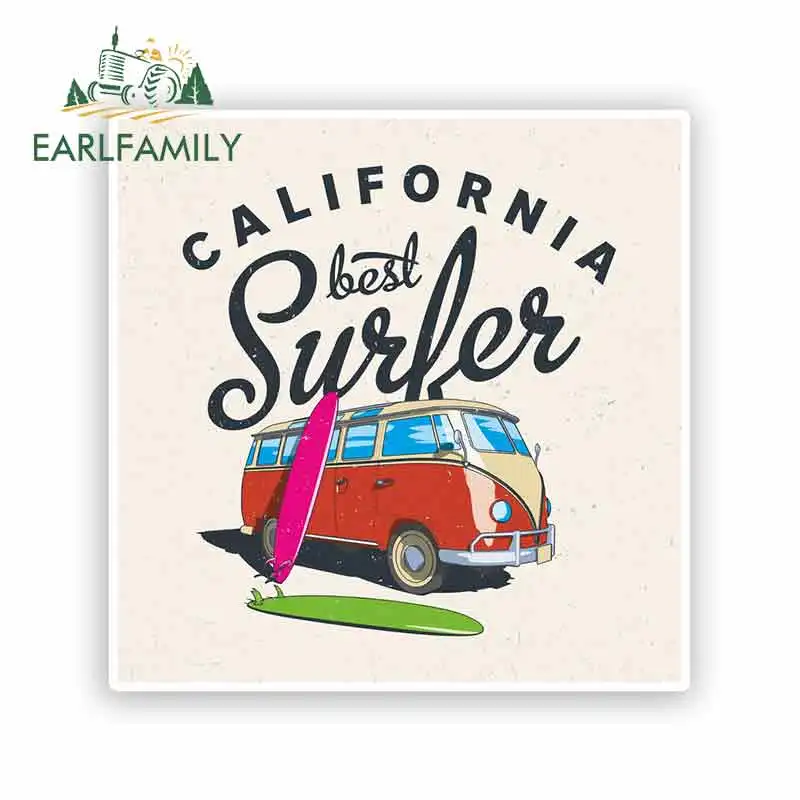 

EARLFAMILY 13cm x 13cm for California Surf Surfing RV VAN 3D DIY Fine Decal Vinyl JDM Bumper Trunk Truck Graphics Accessories