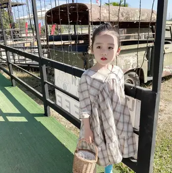 

2020 Korean Style Girls Plaid Dress Fashion Spring Cotton Girls Dresses 1-7 Years PY29