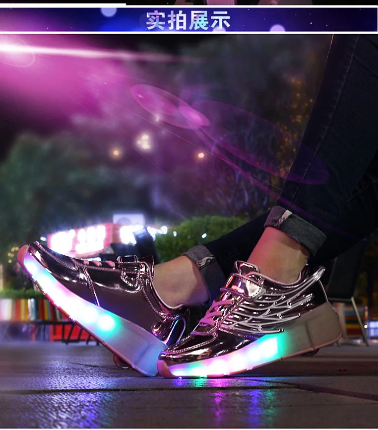 Heelys USB зарядка светодиодный Красочные Дети Мода кроссовки с одного колеса роликовые коньки обувь для мальчиков и девочек