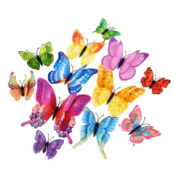 

12 Pcs 3D Three-dimensional Double-layer Artificial Color Butterfly Creative Home Living Room Background Wall Decoration Wedding