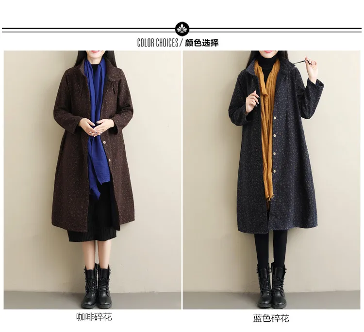 Photo Shoot Autumn And Winter New Style Ethnic-Style Large Size Cotton Linen Retro Printed Brushed And Thick Medium-length