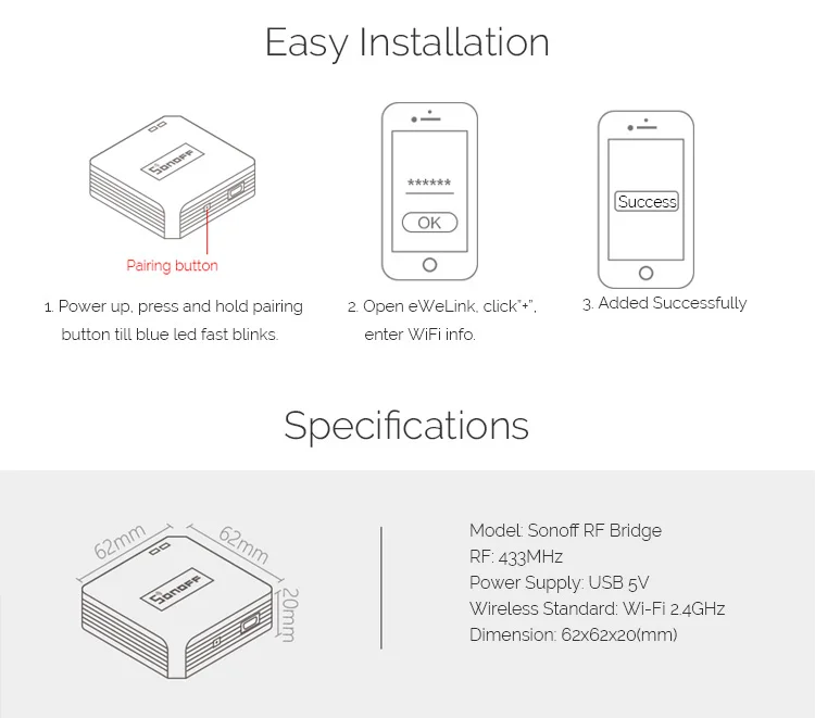 Smart Switch 433MHz RF Bridge Radio Wifi Remote DIY Timer  Automation Switch Anti-Theft Alarm Fire Alarm Smart Home Assistant