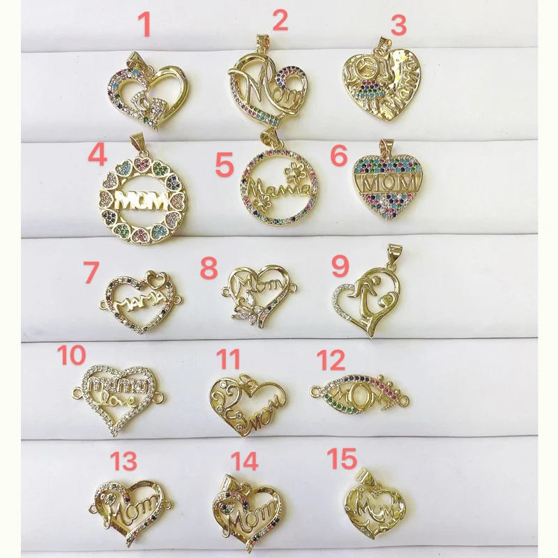 5pcs/lot Mother's Day Gift Brass Rainbow Diamond Cubic Zircon MAMA Mothers Pendant Charms 2021