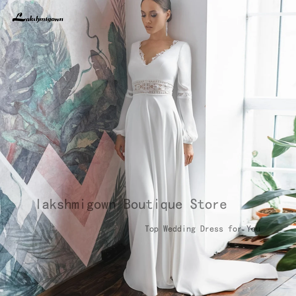 mermaid wedding dress Lakshmigown Robe Mariee Bohemian Wedding Dress Puffy Long Sleeve 2022 V Neck Chiffon Bridal Beach Boho Wedding Dresses sexy wedding dresses