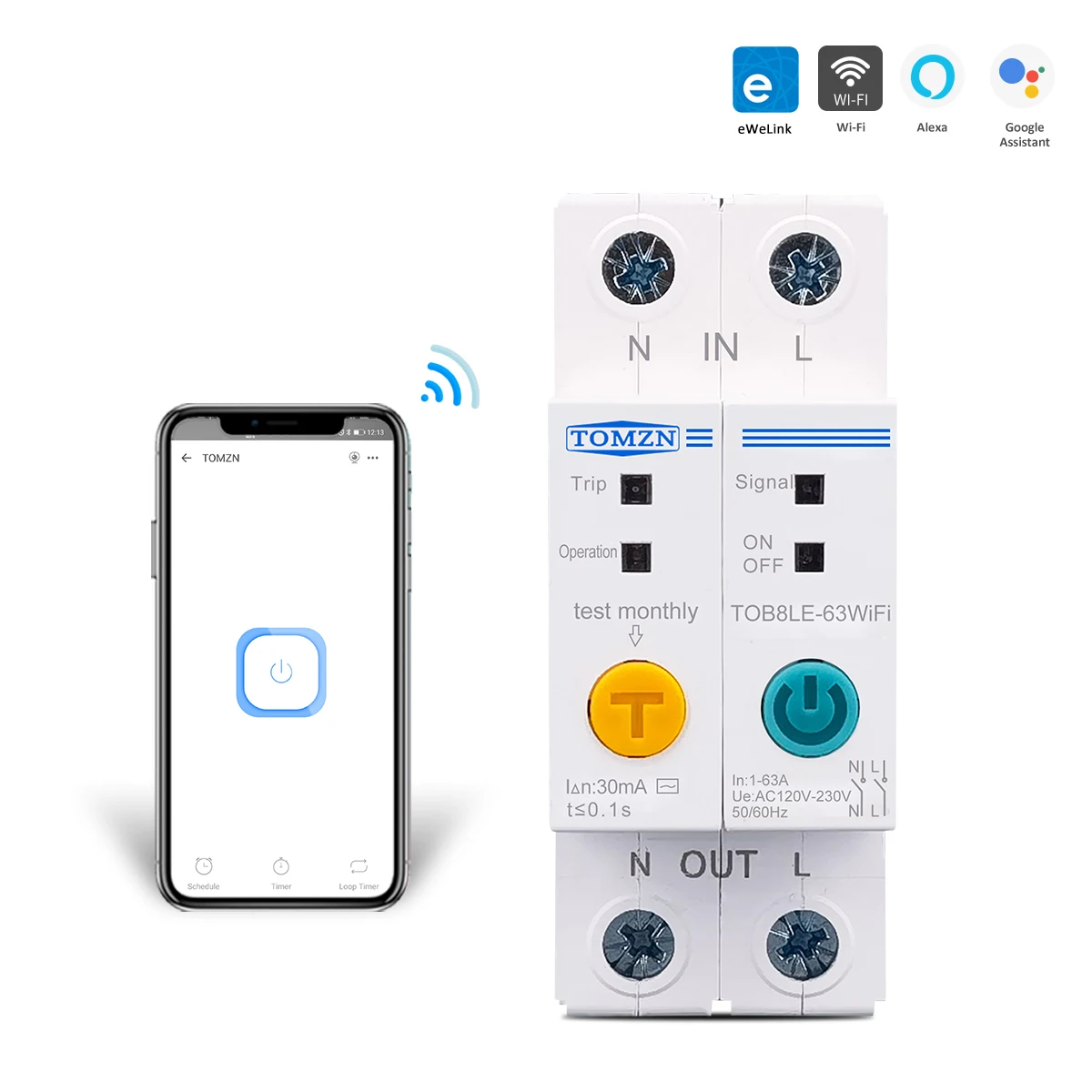 63A 딘 레일 WIFI 회로 차단기 스마트 스위치 원격 제어 Ewelink APP 스마트 홈 63A 누설 방지