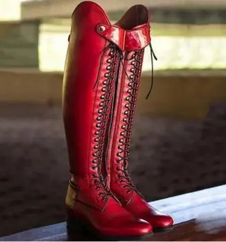 

Women Knee High Motorcycle Boots Lace Up Matin Shoes Woman Ladies Chaussure Heels Gladiator botas mujer invierno wxz292