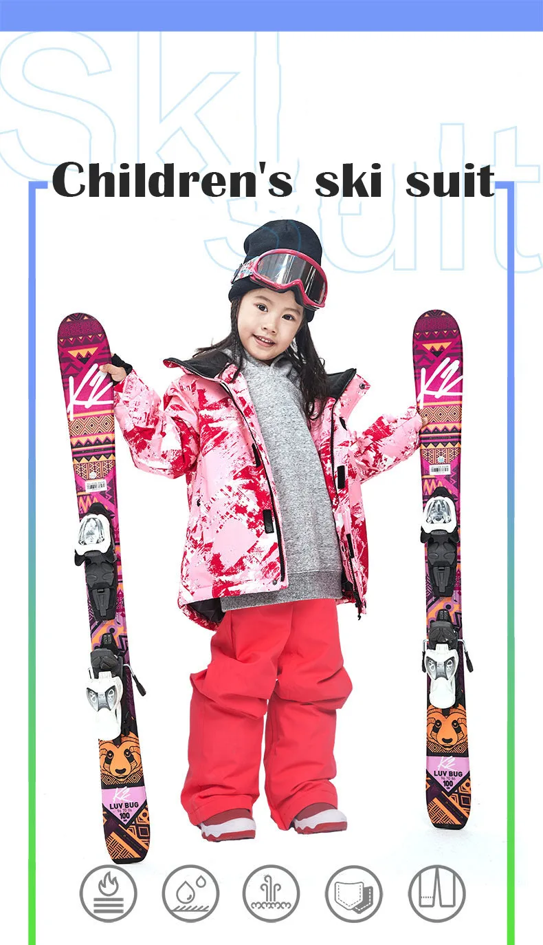 Детский лыжный костюм; Водонепроницаемая Лыжная куртка; зимние штаны; теплая зимняя верхняя одежда с капюшоном для мальчиков и девочек; костюм; зимний костюм