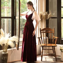 SSYFashion Новое винтажное вельветовое Длинное Вечернее Платье бордовое Дворцовое стильное платье принцессы с высоким воротом кружевные аппликации Формальные платья