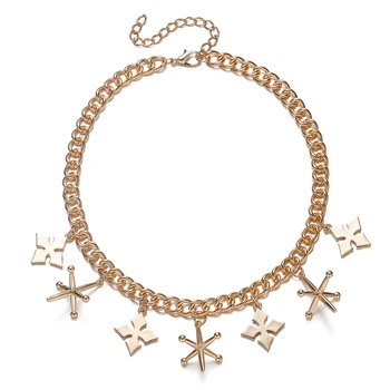 

Star Charms Short Choker Necklace Birds of Prey Harley Quinn Pendant PUnk Jewelry Party Gold Chain Y lariat Necklace Women Gift