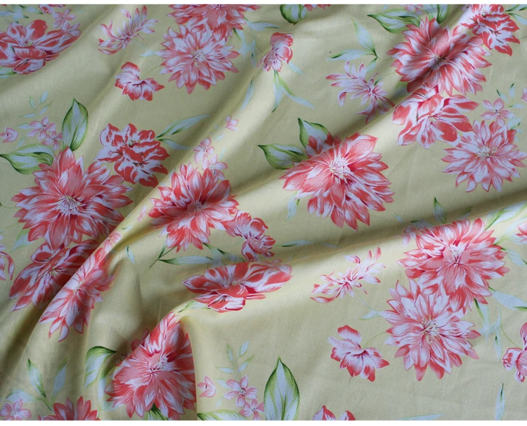 Полуметр желтый низ принт большие цветы хлопок лен ткань для cheongsam платье рубашка материал T716