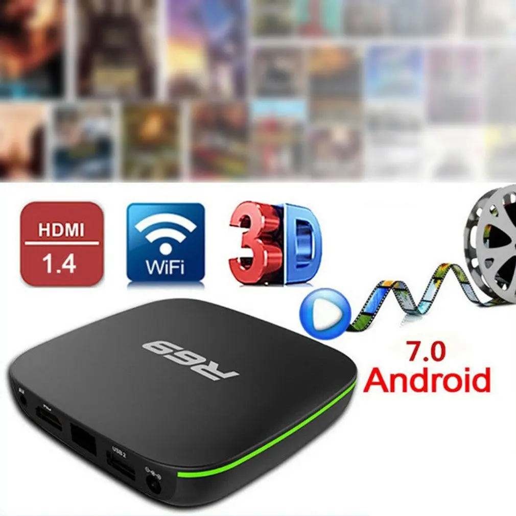 R69 Smart Android 7,1 tv Box 1 ГБ 8 ГБ Allwinner H3 четырехъядерный 2,4G Wifi телеприставка 1080P HD Поддержка 3D медиаплеер