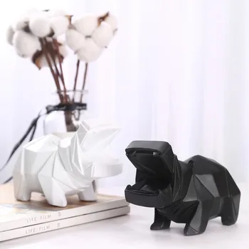 

Color Hippo Piggy Bank Home Children's Cute Abstract Pink Hippopotamus Resin Statue Animal Decorations Craft ZM918