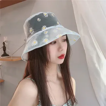 

Summer Thin Mesh Flower Print Fisherman Hat UV Protect Breathable Beach Seaside Holiday Visor Caps Hipster Sunbonnet Bucket Hats