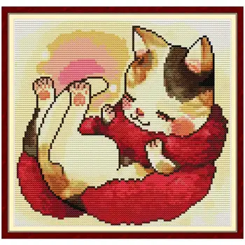 

A cat with a red scarf counted printed on the canvas 11CT 14CT DIY kit Cross Stitch embroidery needlework Sets home decor