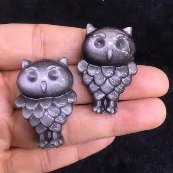 

Natural silver obsidian owl pendant men's and women's black yao stone pendant crystal necklace 36*23mm jewelry