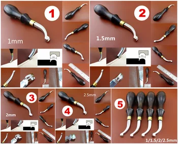 

5kinds Leather Craft Shallow Round Convex Edge Creaser Press Line Decorate Tool - 1.0/1.5mm/2.0mm/2.5mm - Groover Skiver Beveler