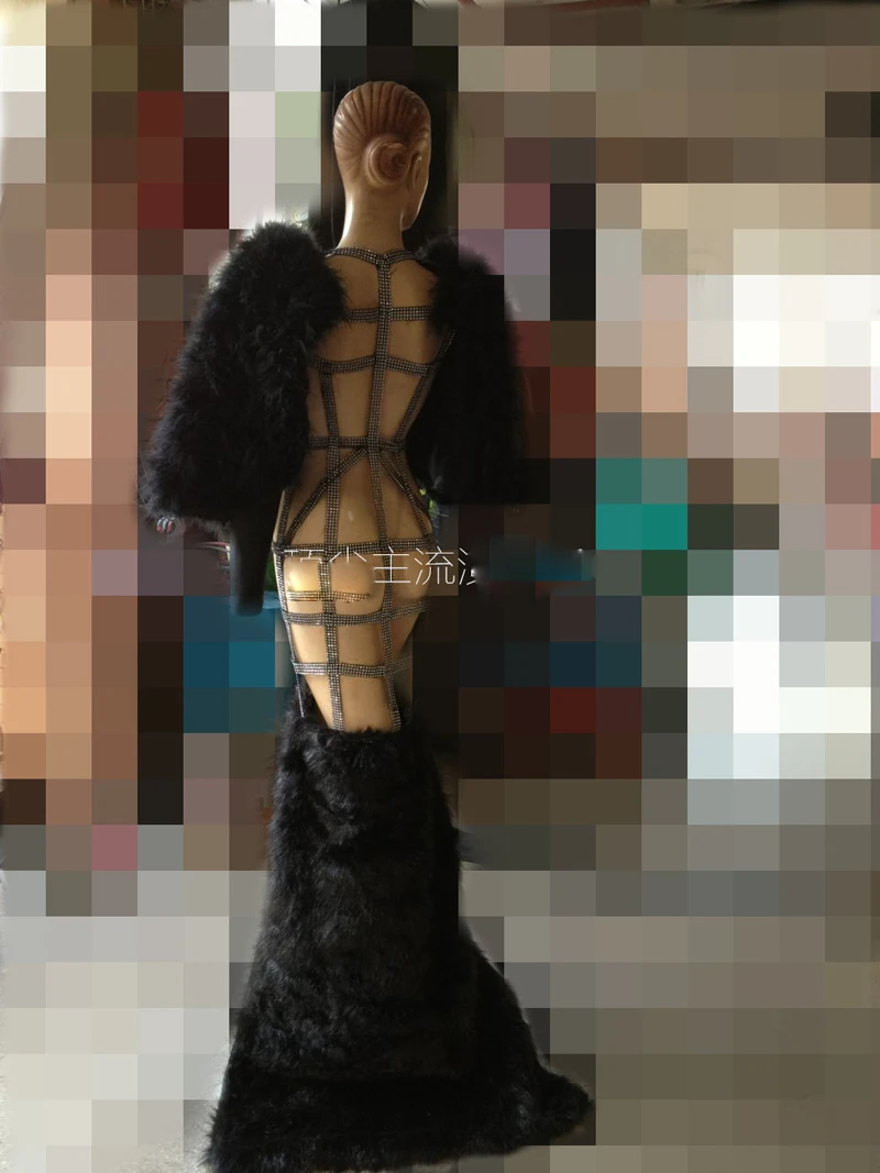 Сексуальные черные платья Gogo представление ночь коммерческое шоу Подиум большое шоу черное перо полые костюм