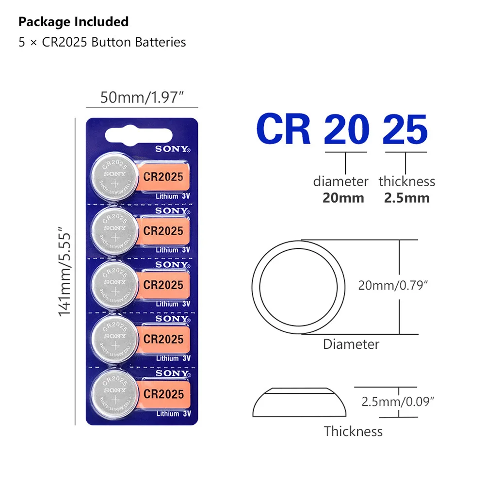 

5-PCS/PACK FOR SONY Original cr2025 Button Cell Batteries cr 2025 LM2025 3V Lithium Coin Battery For Watch Weight Scale