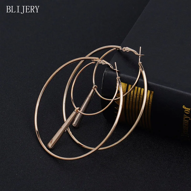 BLIJERY Punk Fashion Big Hoop Earrings for Women Large Double Circles Brincos Femme Nightclub Statement Jewelry Gift | Украшения и