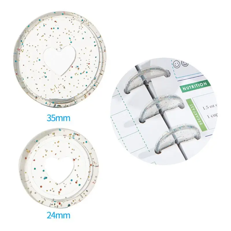 Glitter sequin heart binder rings mushroom hole loose leaf notebook binding plastic disc buckle hoop plastic binding rings book binding supplies 20pcs