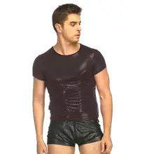 Сексуальная лакированная кожа клетчатая футболка мужские Клубные сценические костюмы Сексуальная рубашка для шоу