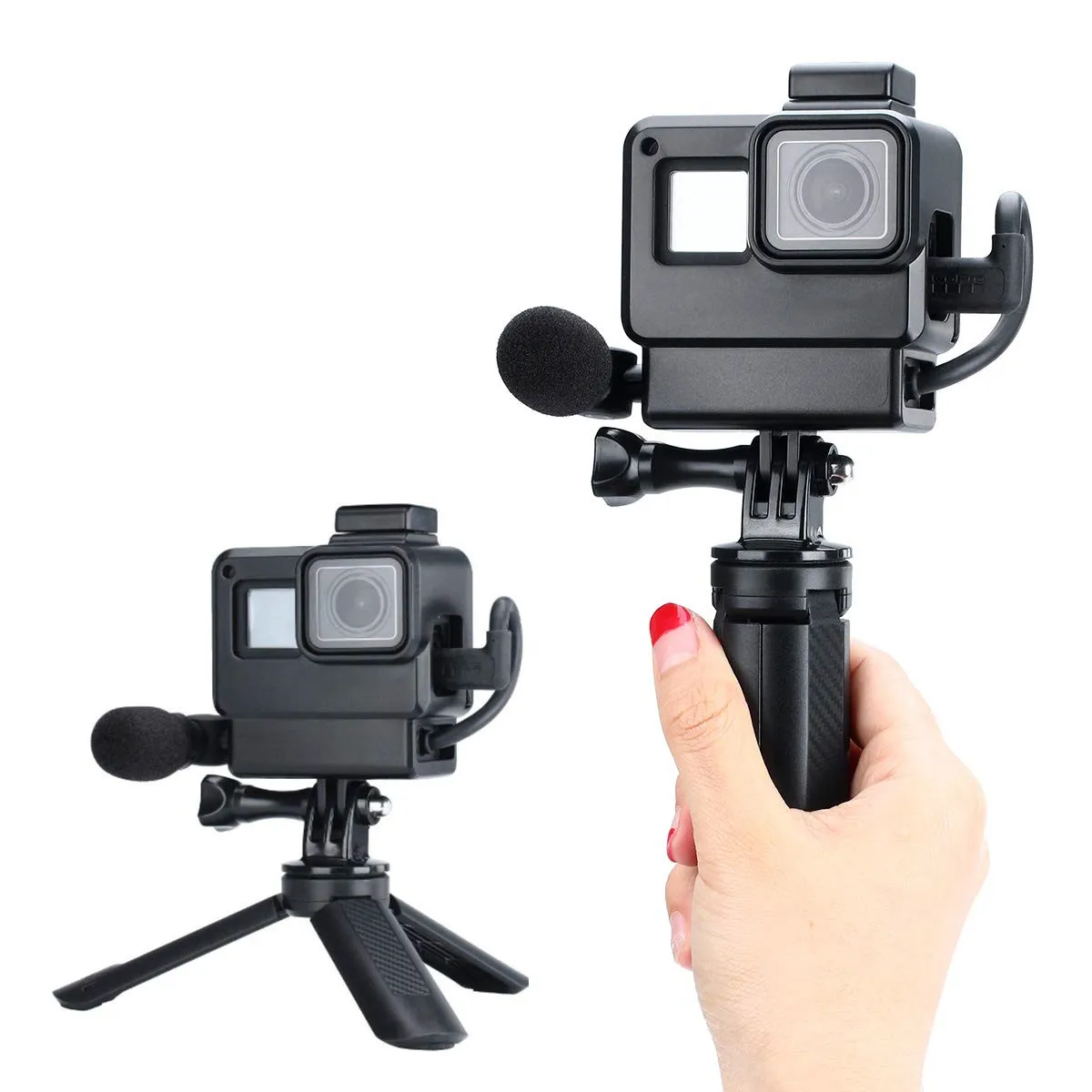 V2 Корпус чехол Vlogging рамка с микрофоном холодное крепление для обуви Совместимость для GoPro Hero 7 6 5 Mic Аудио Адаптер Экшн-камера