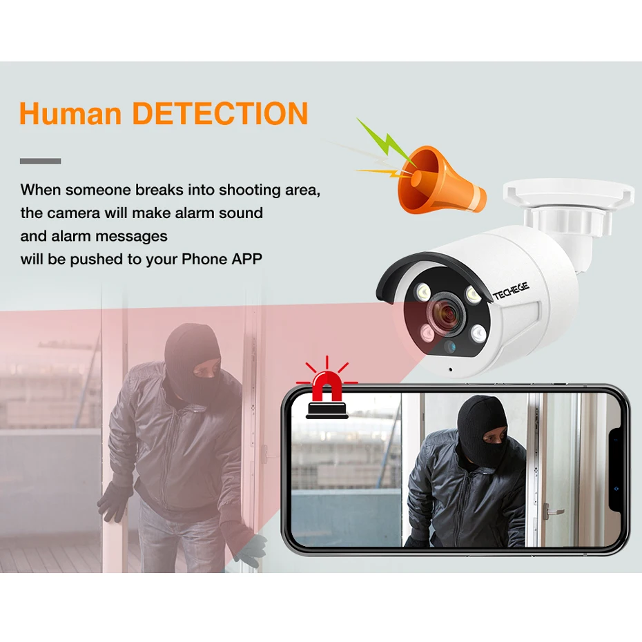  Techege 8CH 2MP POE AI Cameras System Two-way Audio Human detection Metal Waterproof Outdoor Video 