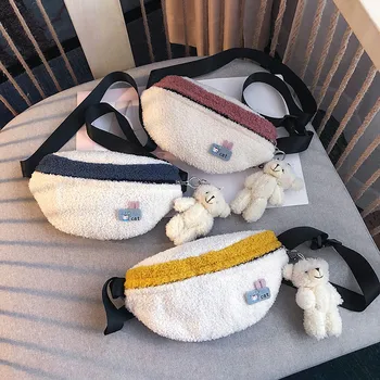 

Kawaii Plush Mini Chest Sling Bags For Girls Flannel Winter Designer Crossbody Waist Packs Fanny Shoulder Bags Women