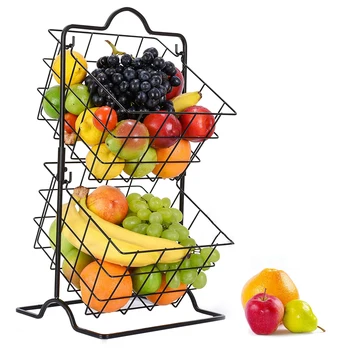 

Wire Market Basket Stand, 2-Tier Storage Shelf Organizer for Fruit, Vegetables, Toiletries, Household Items