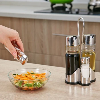 

Seasoning Bottle Set Condiment Holder Seasoning Rack Oil Vinegar Dispensers Salt Pepper Shakers Jars for Spices