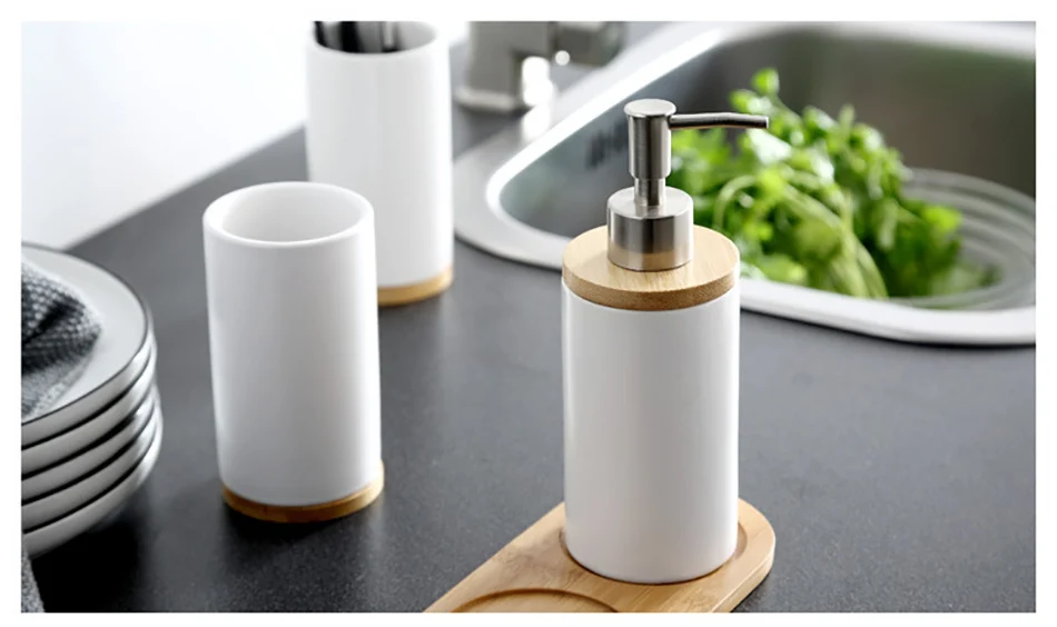 GUNOT Ceramic Bathroom Accessories Set Soap Dispenser Tumbler For Bathroom or Kitchen Home Washing Products Storage Container