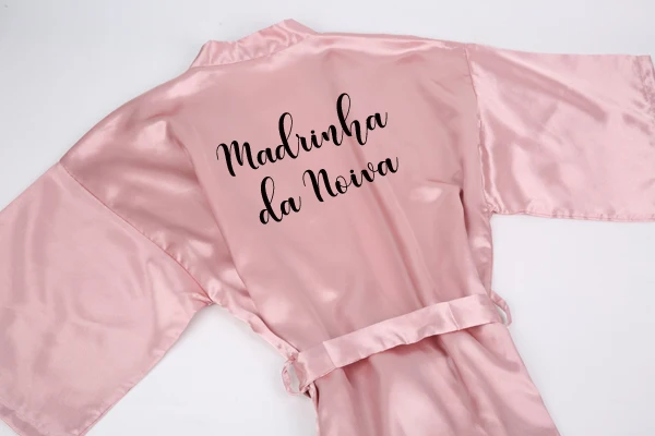 madrinha da noiva Пыльный розовый noiva халат Атласный Женский Madrinha portugal кимоно Irma da noiva португальский msane da Noiva Свадебные вечерние халаты - Цвет: madrinha da noiva