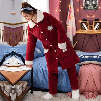 

Cute Cartoon Women Flannel Thicken Pajamas Set Pyjamas Suit Winter Keep Warm 2pcs Sleepwear Sleepwear Casual Soft Homewear