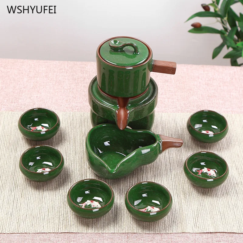 

9Pcs Anti-scalding hand cracked stone grinding automatic teapot tea ceremony tea accessories ceramic tea set boutique gift