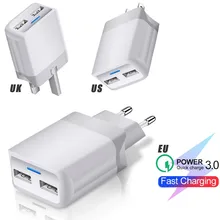 ЕС/США/Британский магазин QC3.0 USB 2-Порты и разъёмы Зарядное устройство быстрой зарядки светодиодный для Samsung NOTE 10 подключи Сетевой Адаптер HUB Зарядное устройство s