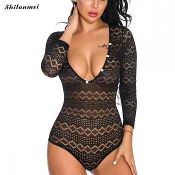 

2019 Sexy Bodysuits Women Long Sleeve Deep V Neck Hollow Out Bodycon Bodysuits Solid Slim Party Club Playsuits Female Overalls