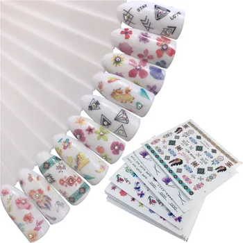 

10pcs nail art sticker ultra thin decals for manicure decoration flower animals dream catcher water transfer slider decals FW030