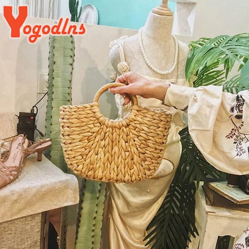 Half Moon Shaped Handwoven Straw Bag Summer Beach Bag Straw -  UK