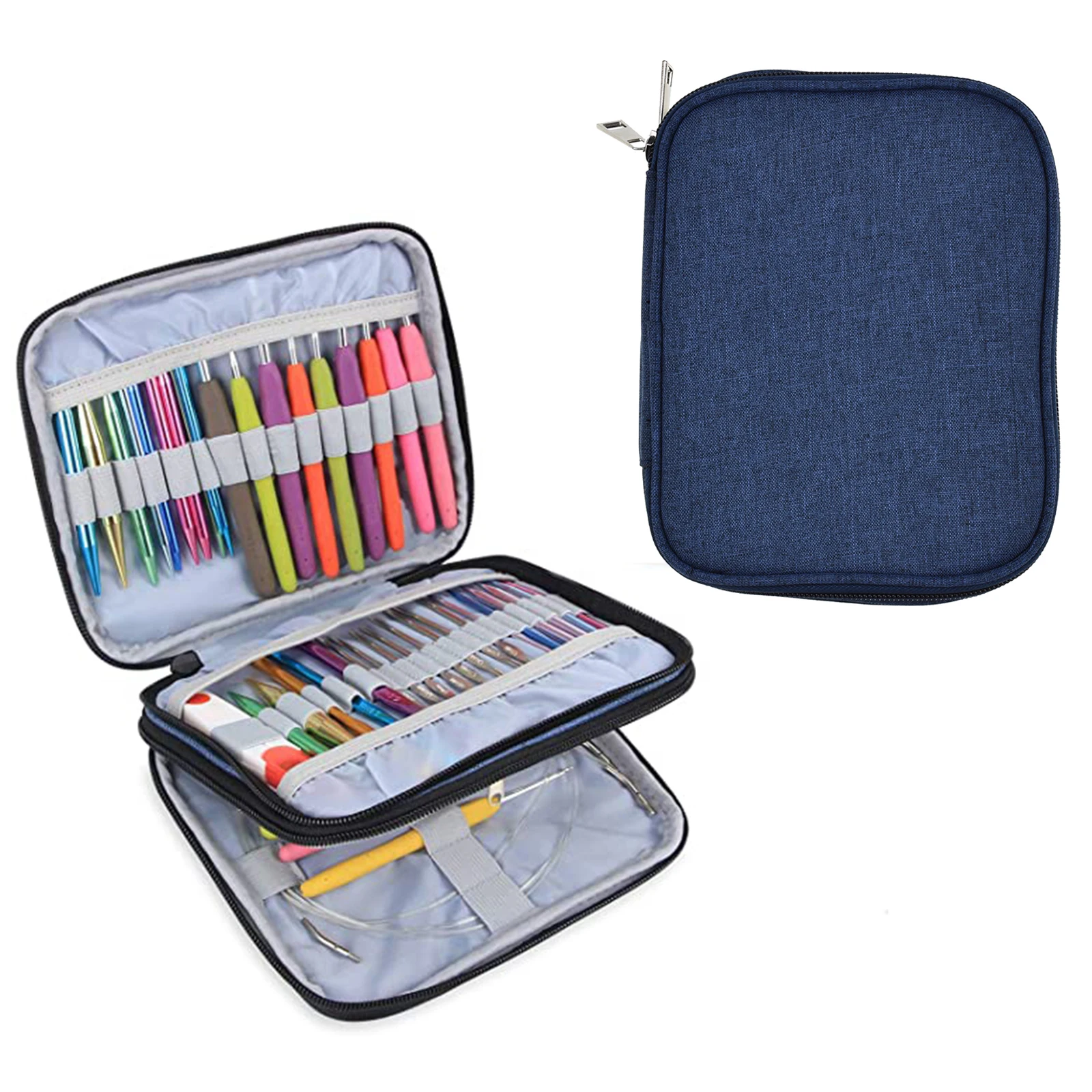 Double Layers Empty Crochet Hook Case Zipper Storage Organizer Bag for Crochet Needles and Knitting Accessories Yarn Tools