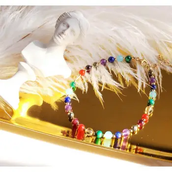 

Lii Ji 7 Chakra Bracelet Real Multi Gemstone Citrine Amethyst Garnet Malachite 3-4mm Beads US 14K GF Bracelet