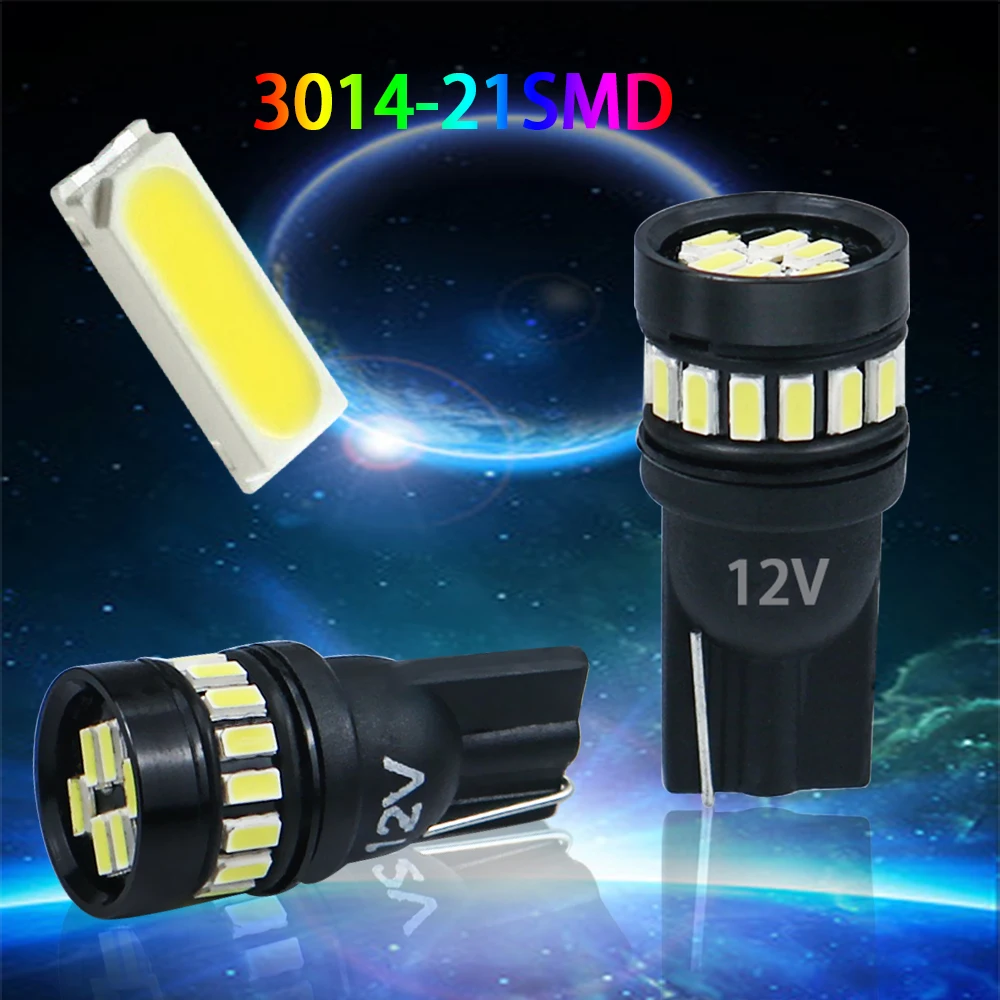 100 шт. T10 светодиодный W5W 168 194 сигнальная лампа 3014SMD-21 светодиодный ошибок Авто Подсветка салона лампа для чтения номерного знака светильник 12V белого цвета