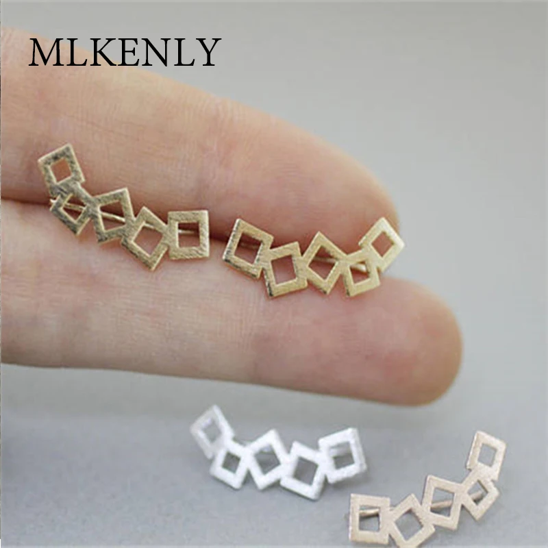 MLKENLY 925 стерлингового серебра серьги Асимметричная квадратный строки, серьги со шпилькой, для женщин, оптом
