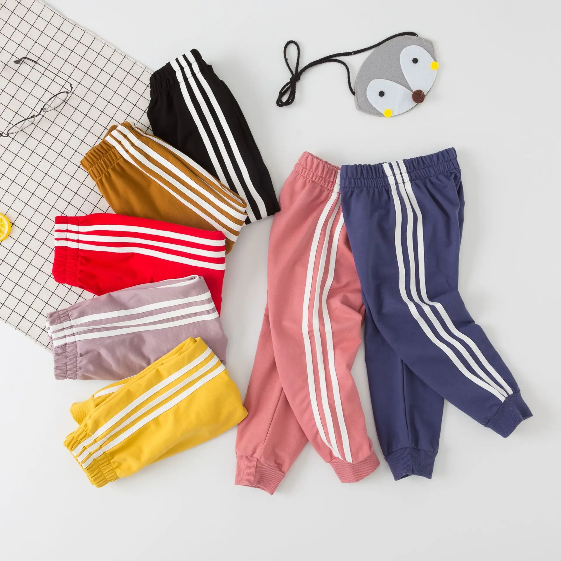 

Crawler Autumn Childrenswear CHILDREN'S Sport Pants Men And Women tb Loose Base 95 Cotton Side Stripes Girls Casual Pants