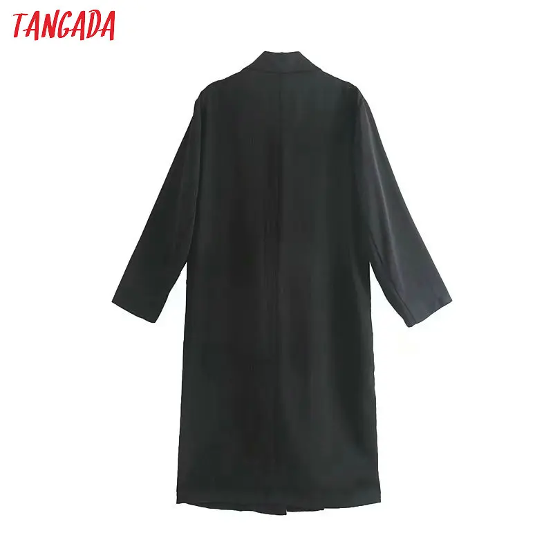 Tangada женский хлопковый льняной Длинный плащ элегантный двубортный длинный плащ ветровка верхняя одежда корейская мода 4M57