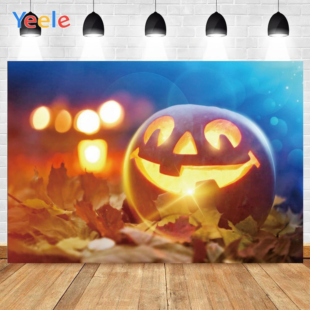 

Yeele Happy Halloween Pumpkin Lanterns Dead Leaves Photo Background Photophone Photography Backdrops for Decor Customized Size