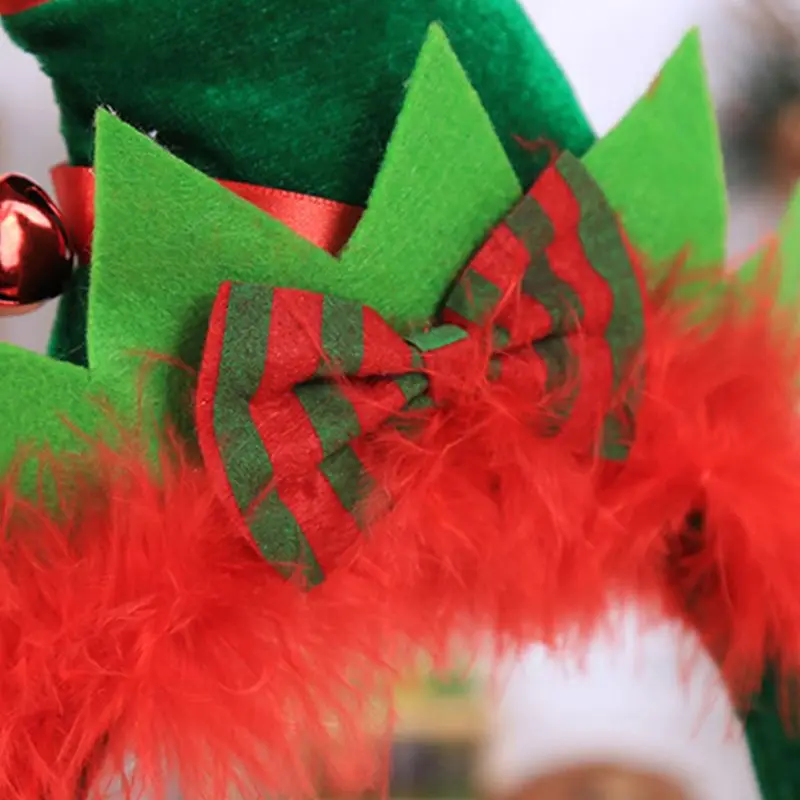 Children Adult Christmas Santa Elf Hat Hair Hoop Clasp Contrast Color Fluffy Bowknot Headband With Jingle Bell Cosplay Costume